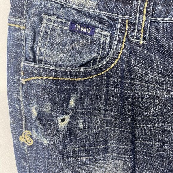 ADIKTD Jeans Low Rise Stretch Distressed Rhinestone Denim Womens 8 30 30x32 Blue - Picture 9 of 10